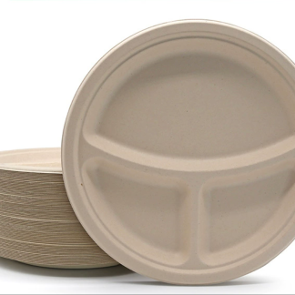 Sugarcane bagasse pulp 3-grid disc environmentally friendly disposable tableware, biodegradable and compostable