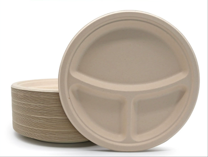 Sugarcane bagasse pulp 3-grid disc environmentally friendly disposable tableware, biodegradable and compostable